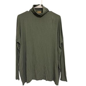 2/$30 PIKO 1988 Olive Green Bamboo Cowl Neck Long Sleeve Top Size Small